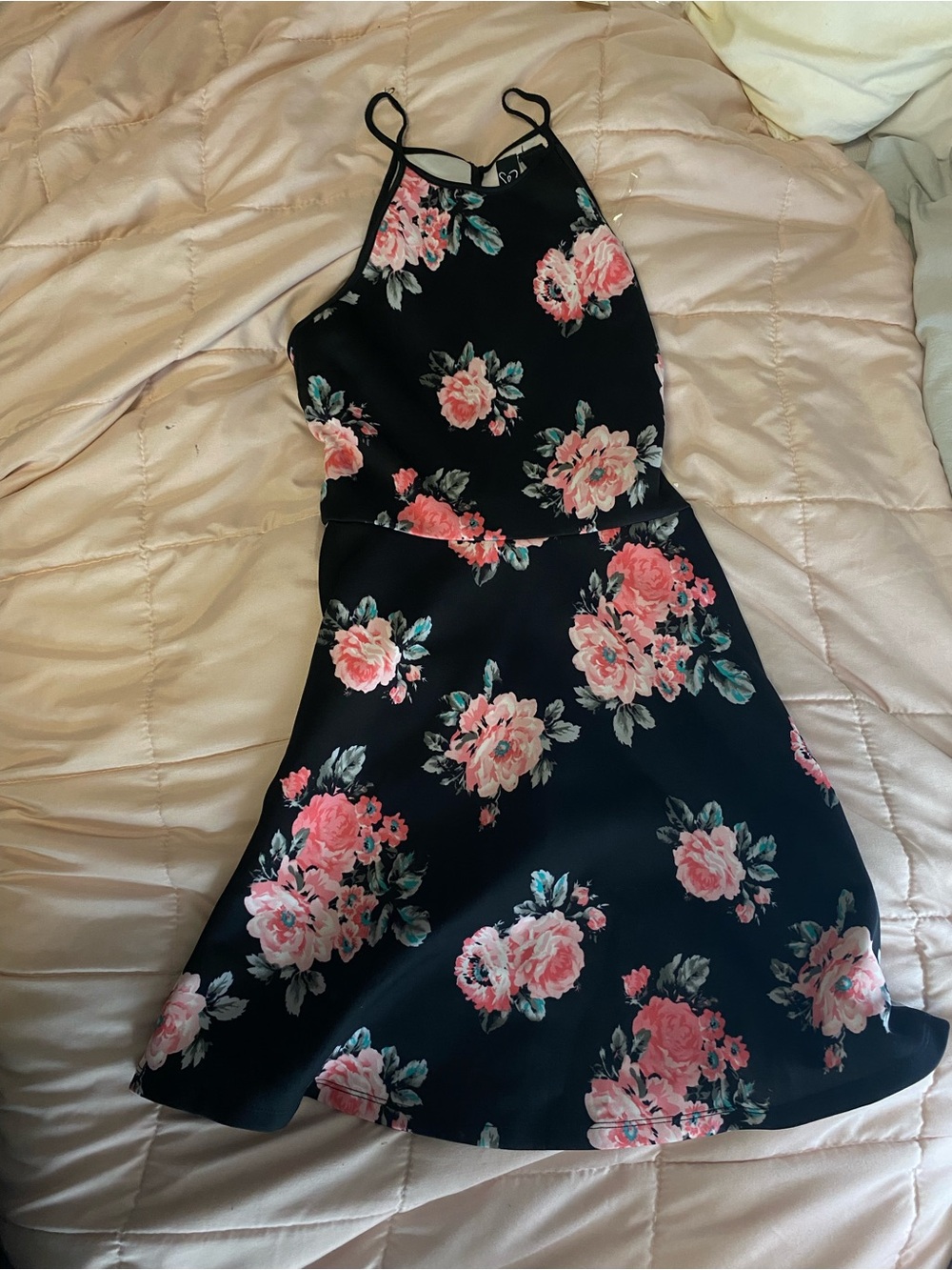 Windsor Black Mini Dress with Pink Floral Print
